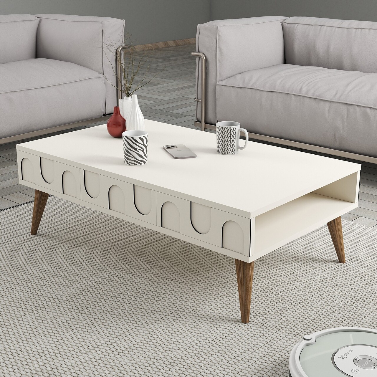Masuta de cafea, Hanah Home, Lyon 34, 105x34.6x60 cm, Crema/Nuca - imagine 5